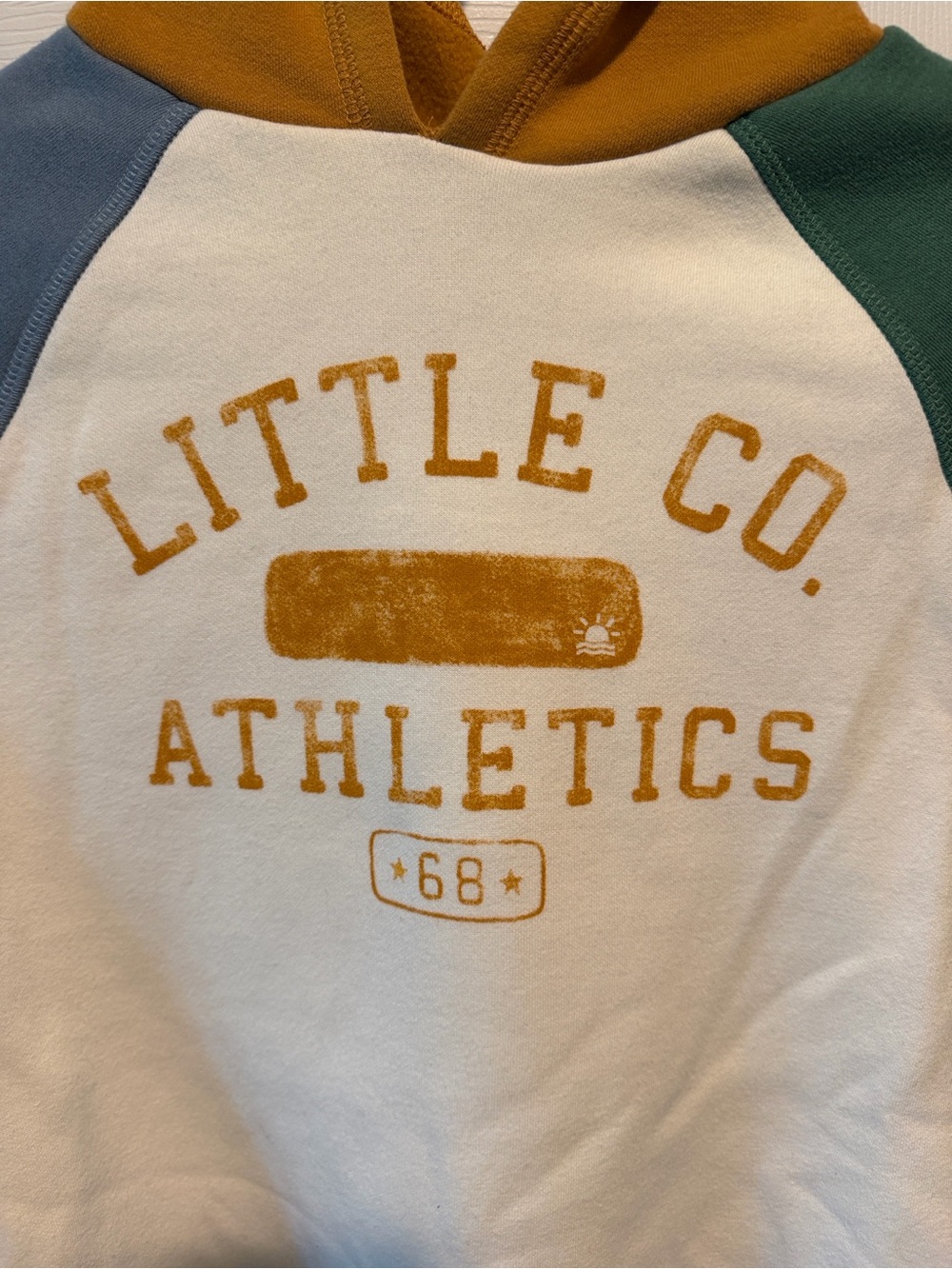 Little Co. Kids' Hooded Sweatshirt in Cream with Mustard, Blue & Green